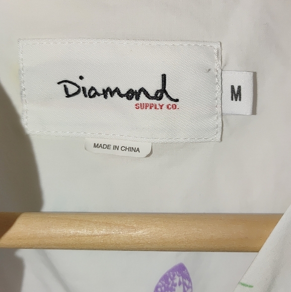 Diamond Supply Co. Short Sleeve Button Front Shirt Novelty Gem Pattern M White - Picture 4 of 6